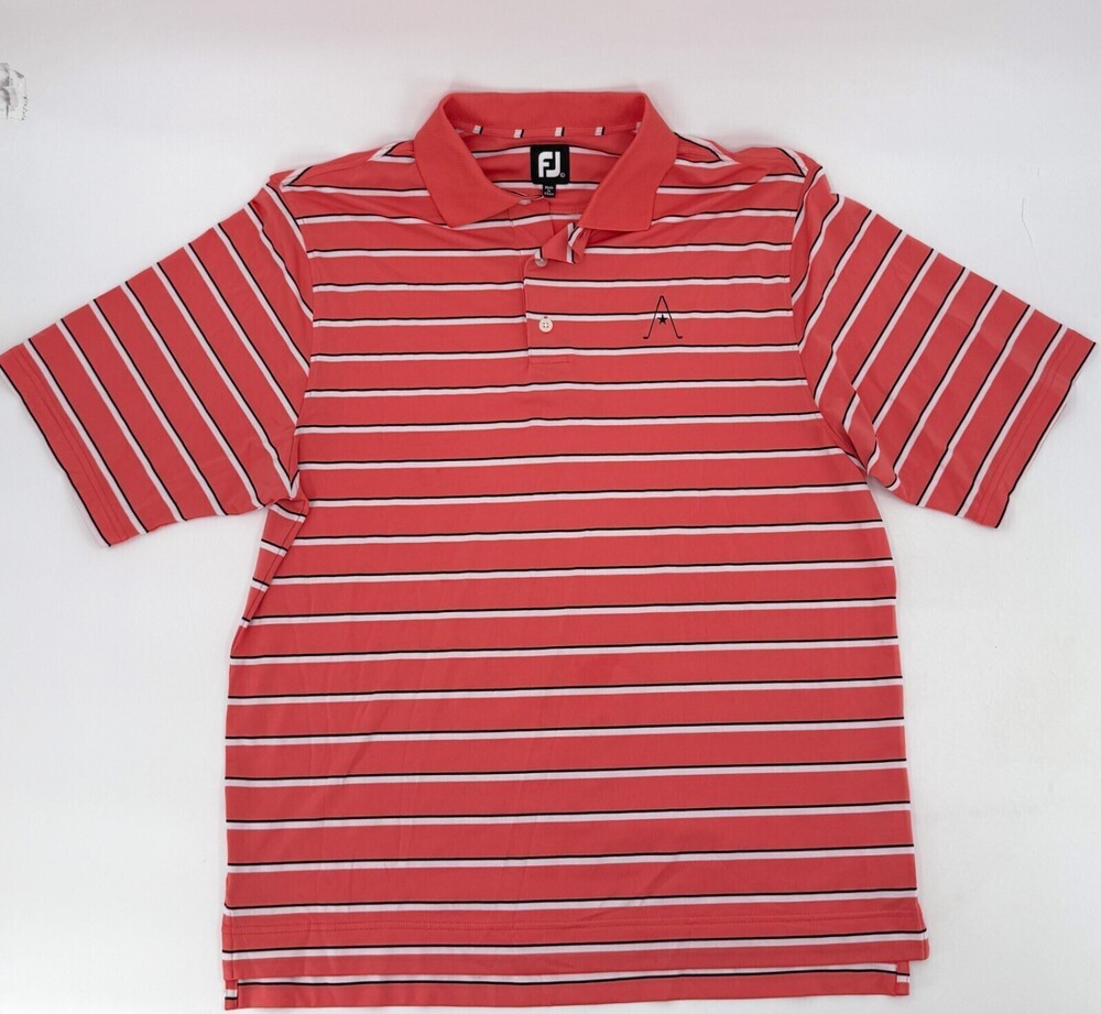 FootJoy Polo Shirt Mens Large Peach Stripe Pullover Golf Golfing Short Sleeve